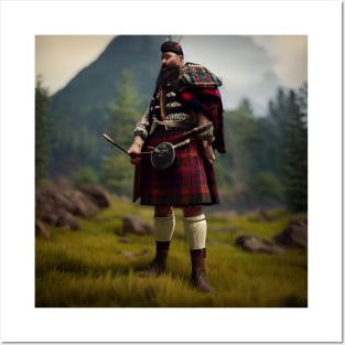 Scottish Highlander in Clan Tartan Posters and Art